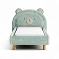Letto per bambini in tessuto verde con testiera orso 90 x 70 x 70cm