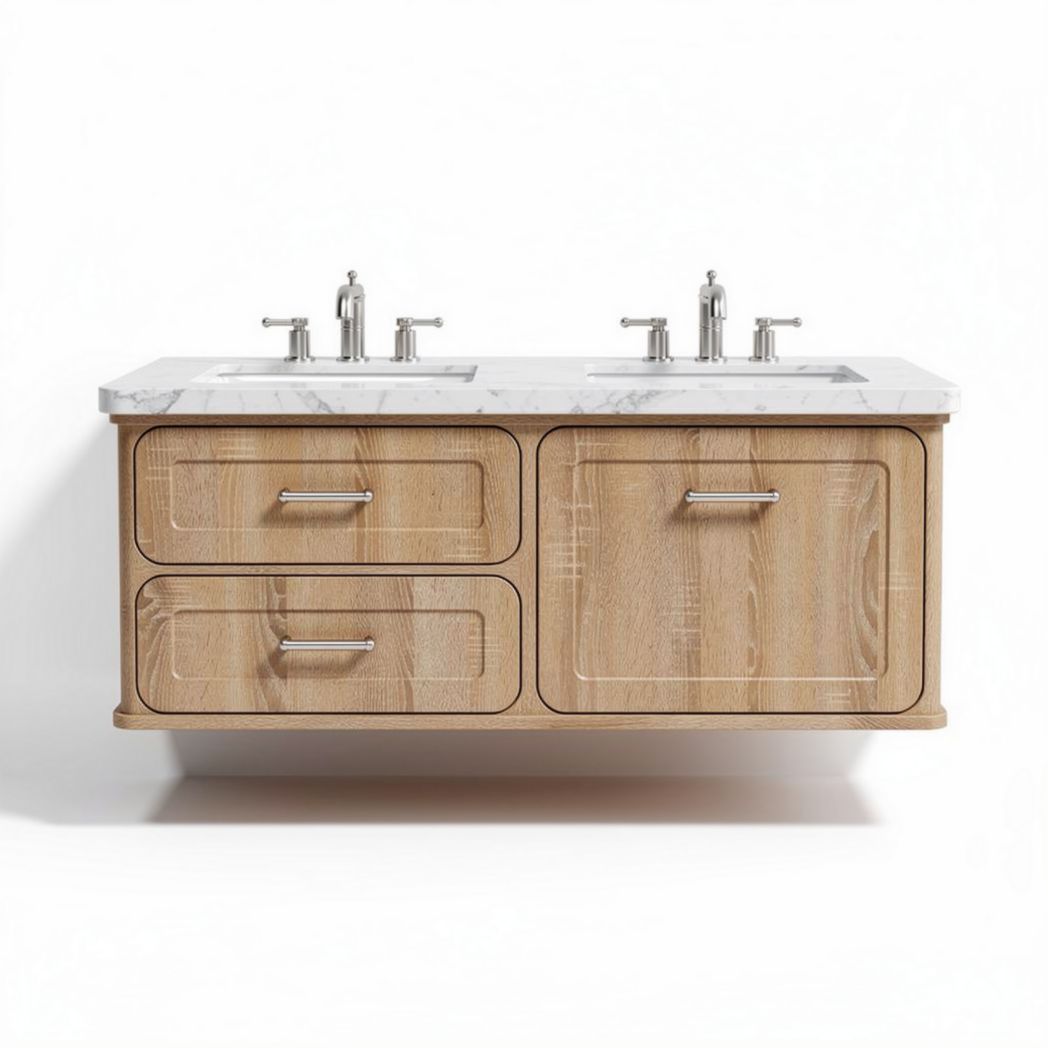 Mobile bagno sospeso in legno con piano in marmo grigio 120 x 50 x 40cm