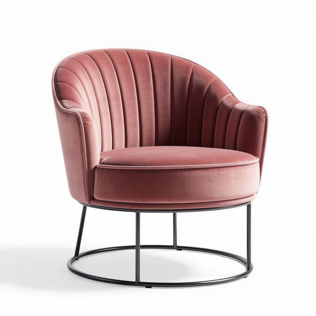 Poltrona girevole in velluto rosa con base in metallo 80 x 80 x 75cm