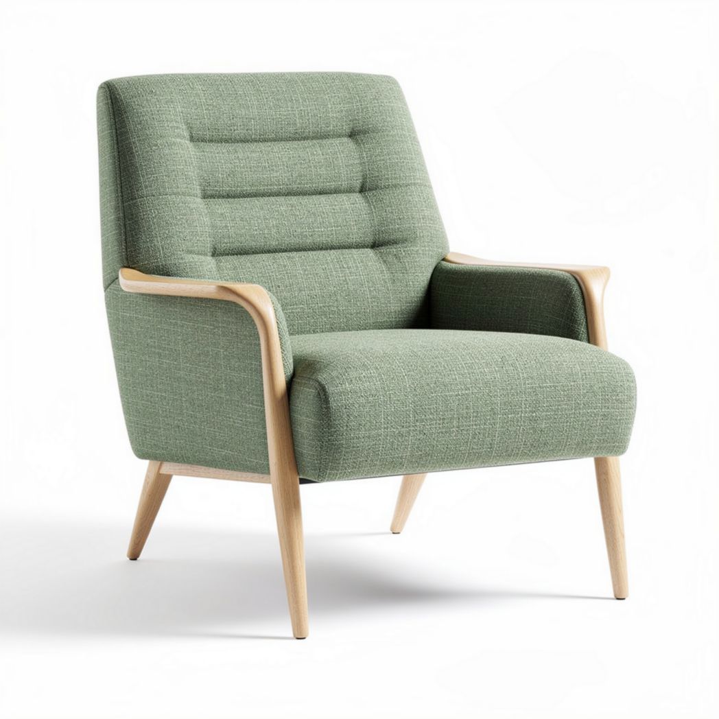 Poltrona verde in tessuto con struttura in legno chiaro 75 x 75 x 85cm