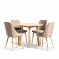 Tavolo rotondo in legno con quattro sedie imbottite color beige 85 x 85 x 75cm