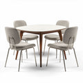 Tavolo rotondo in legno con sedie imbottite in tessuto grigio 120 x 120 x 75cm