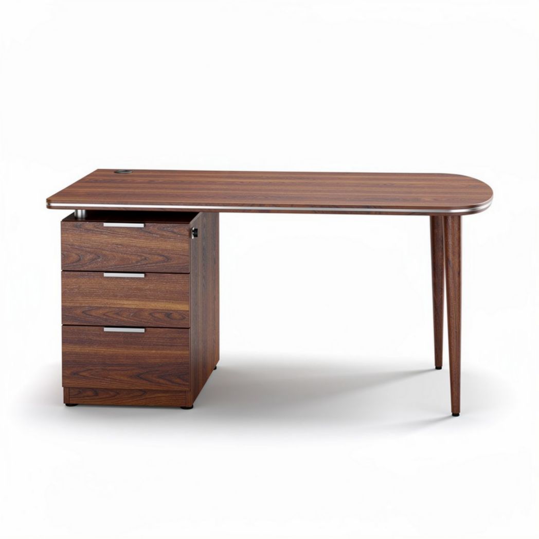 Scrivania moderna in legno di noce con tre cassetti 150 x 75 x 75cm