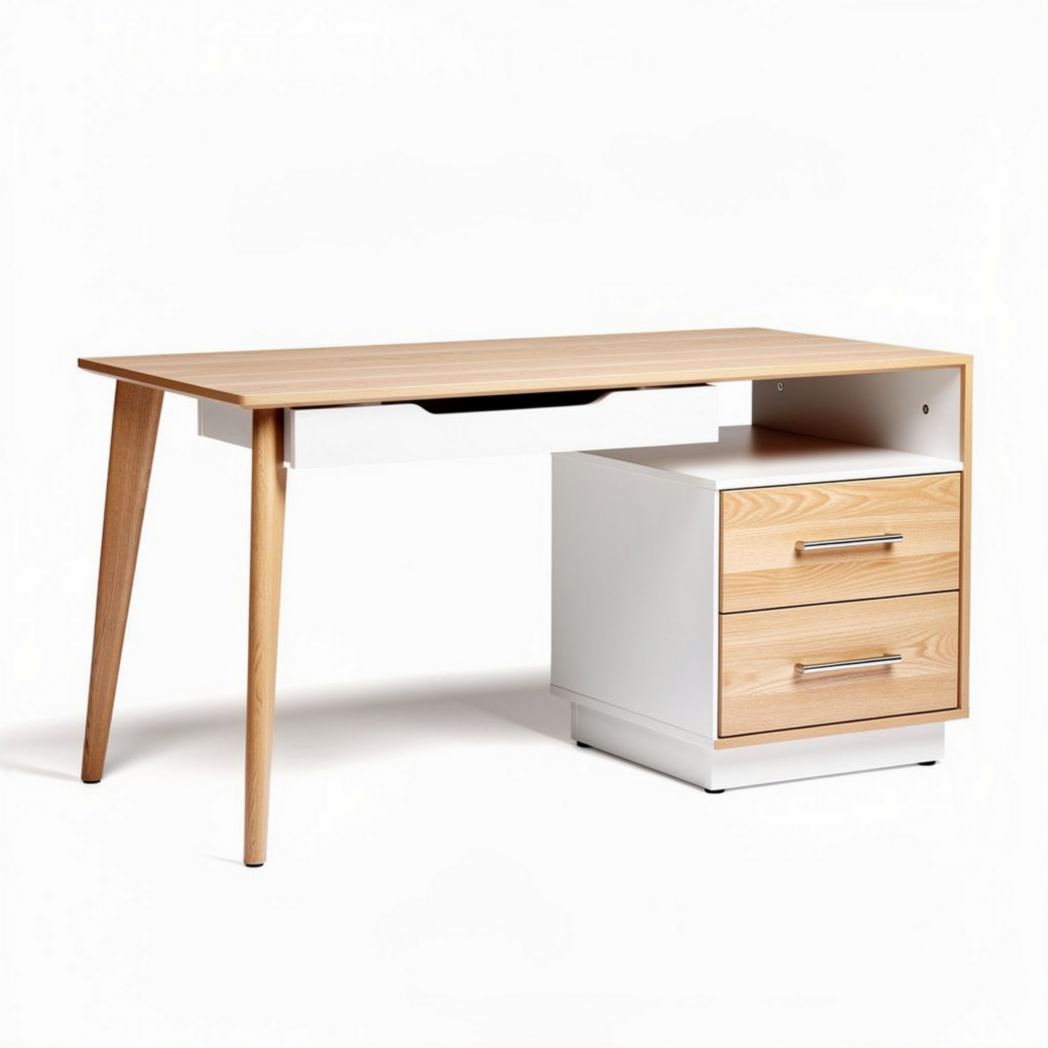 Scrivania in legno con struttura bianca e due cassetti dimensioni 120 x 60 x 75cm