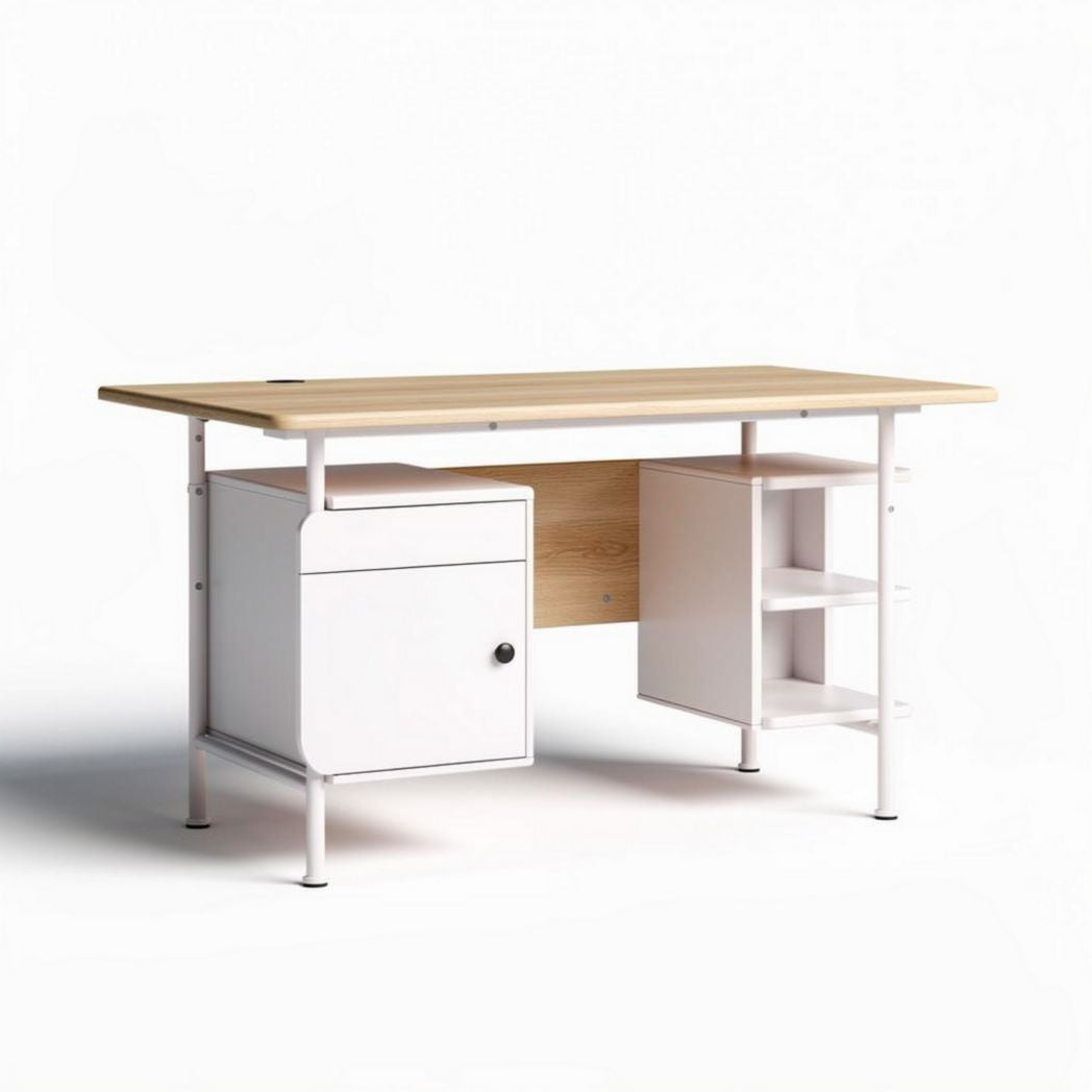 Scrivania in legno e metallo con armadietto e ripiani 120 x 60 x 75cm
