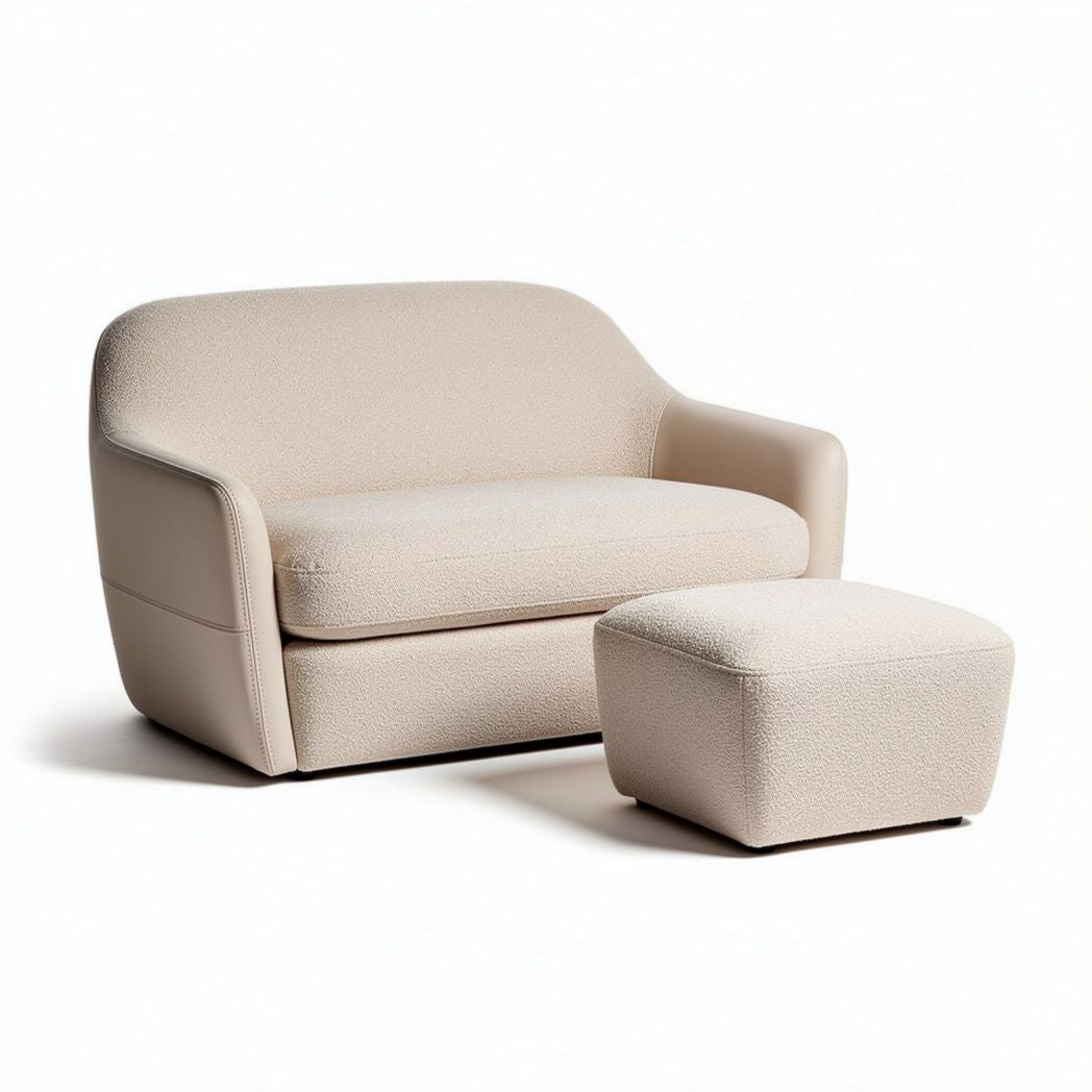 Divano in tessuto beige con pouf coordinato dimensioni 90 x 75 x 70cm